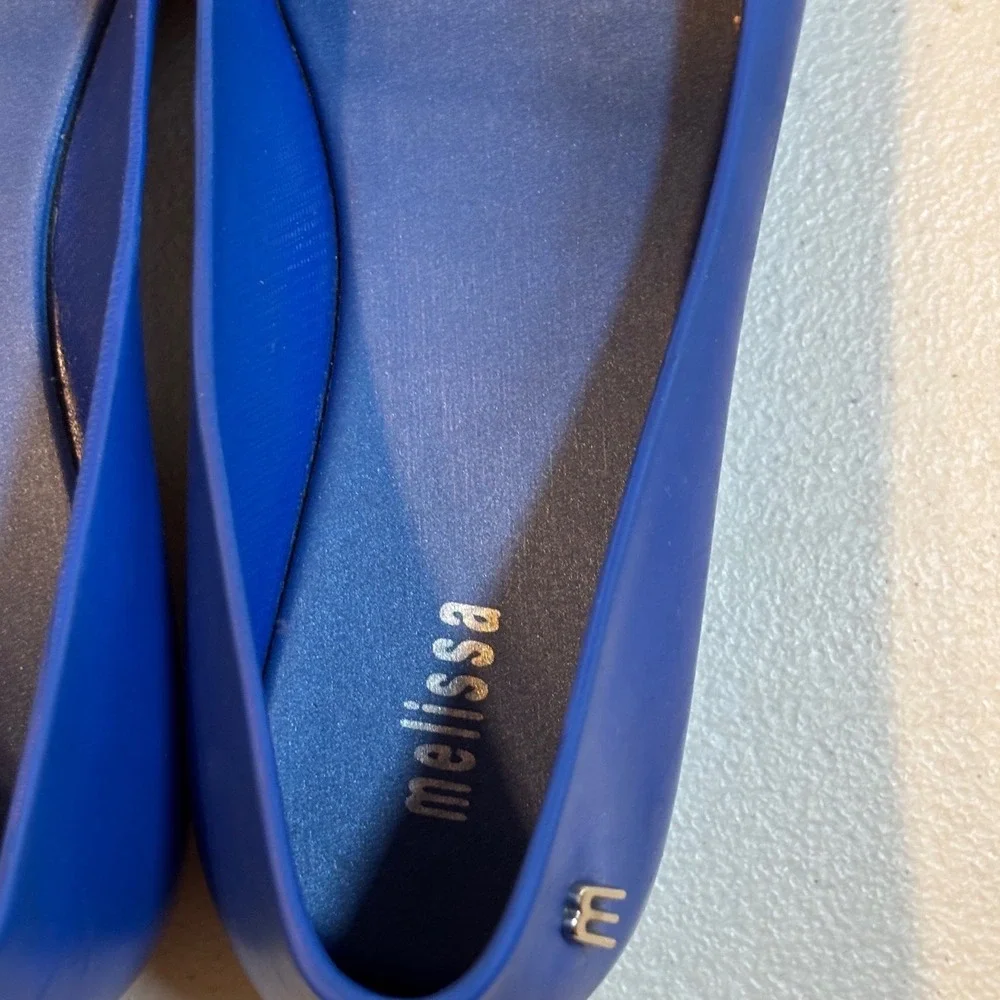 Mini Melissa Girls Blue Jelly Flats w/ Black Gem Accents - US Size 2‎ EUC